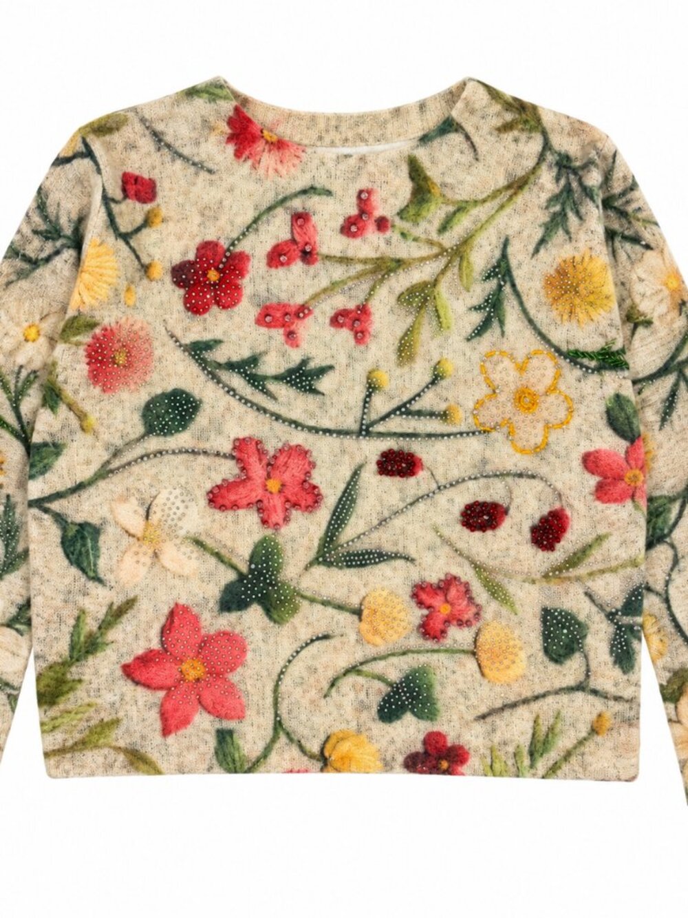 Alex Vinash Floral Beaded Rhinestone Knit Sweater - Medium - New
